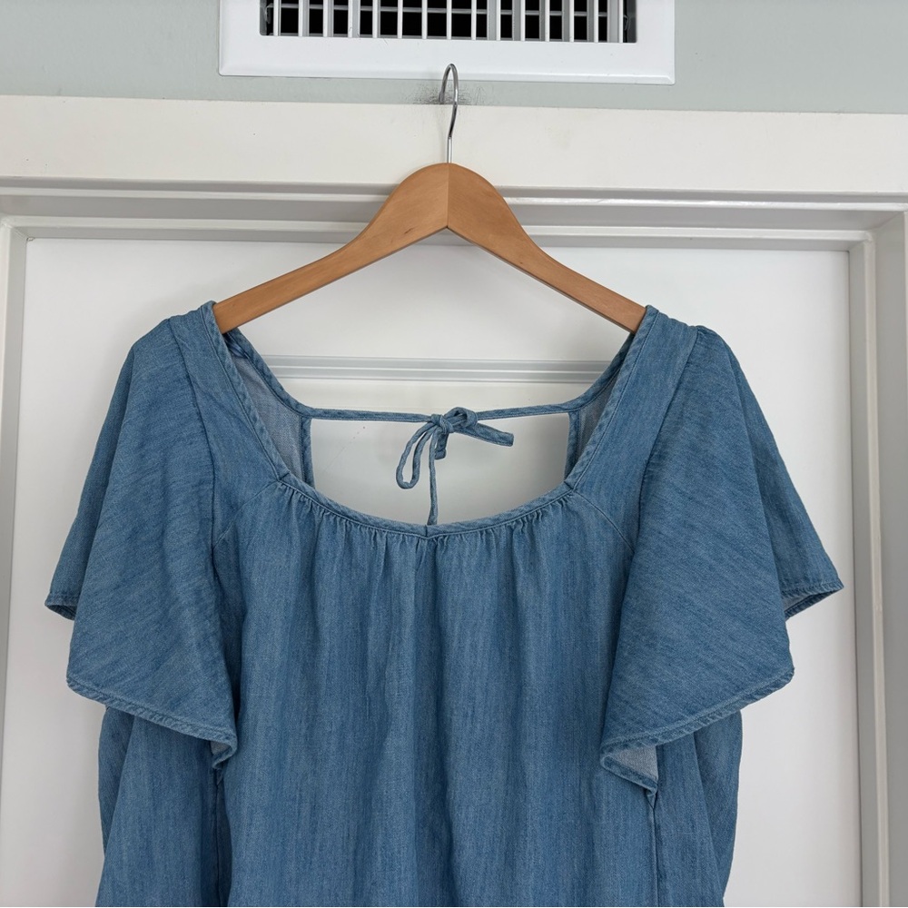 NWT Old Navy Cotton Chambray Boxy Flutter Sleeve Top XXL - Picture 3 of 8
